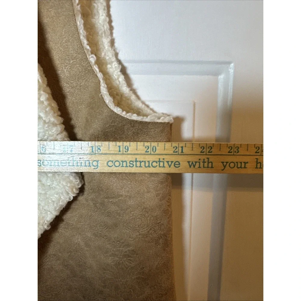 Ruby Rd Favorites Sherpa Vest Womens M Brown Faux Suede Western Open‎ Front